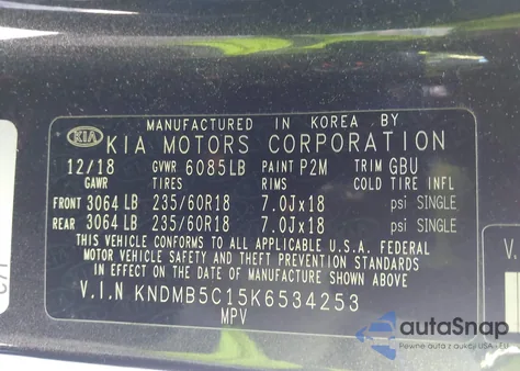 2019 Kia Sedona Ex from USA, damaged, VIN KNDMB5C15K6534253